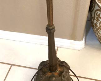 #32 - $150 - Antique iron floor lamp, with Art Nouveau tripod base.