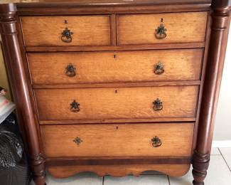 #79 - $500 - C.1820's American Empire oak & walnut chest drawers 5 - 48Wx20x47".