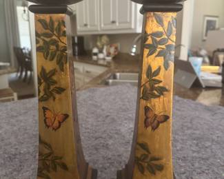#112A - $64 - Pair of metal tan/gold decorative 12"T & Candlesticks.