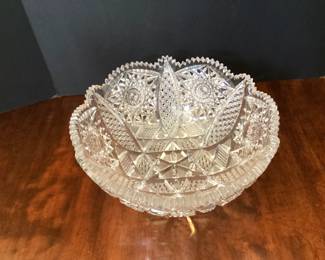 #46 - $150 - Antique cut crystal bowl serpentine edge, 12x5".