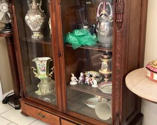 #17 - $450 - American 19th century burl walnut & walnut bookcase cabinet with original glass.