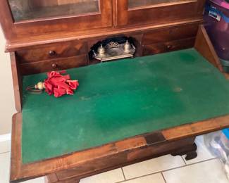 #26 - $850 - 19th century American secretary with drop front - veneer loss on top apron.