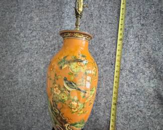 #109 - $60 - Orange Asian porcelain lamp, 12"T.