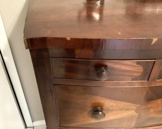#75 - $450 - American bowfront mahogany 41 1/2x24x47H, some veneer loss.