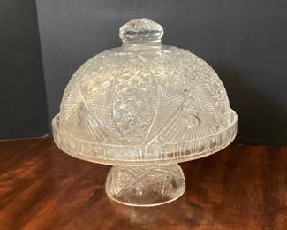 #58 - $110 - Cut crystal modern cake stand and dome, 11".