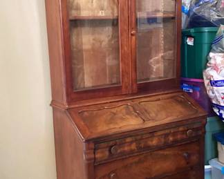 #26 - $850 - 19th century American secretary with drop front - veneer loss on top apron.