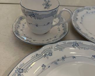 #143 - $140 - Noritake Primachina James River pattern:  12 dinner plates, 12 butter plates, 11 salad plates, 12 saucers, 10 cups