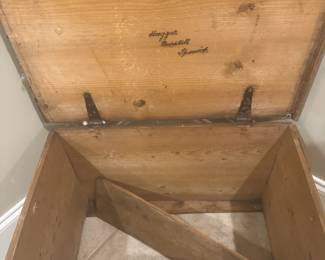 #120 - $120 - Old pine box signed by Haggar Burstell, 26".