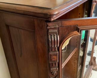 #17 - $450 - American 19th century burl walnut & walnut bookcase cabinet with original glass.