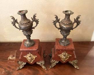 #9 - $150 - French mantel candleholder (2) on marble rouge base.