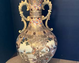 #19 - $130 - Satsuma style oriental vase, circa 1960's - 18"T.