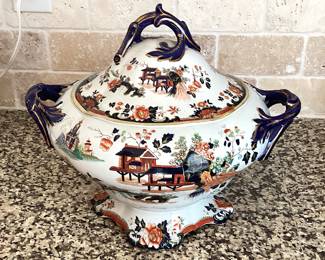 #67 - $120 - Mason's tureen, Imari or Mandalay, blue multi color.