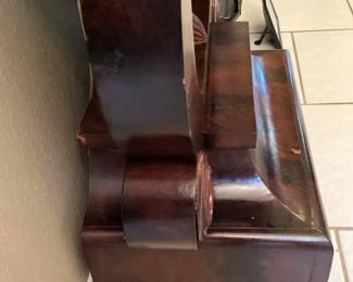 #7 - $500 - Antique Empire mahogany hall console or petticoat table with mirror back & marble top.