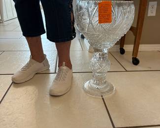 #59 - $160 - Cut crystal punch bowl /vase /compote - medium quality, 17"T x 8 1/2".