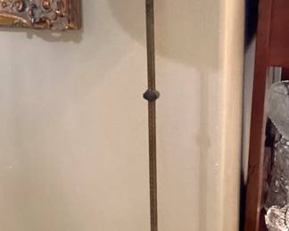 #32 - $150 - Antique iron floor lamp, with Art Nouveau tripod base.