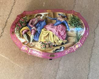 #18 - $150 - Limoges dresser hinged porcelain box, hand painted pink floral.
