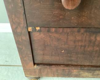 #83 - $400 - Empire mahogany Captain /Campaign desk - missing 3 knobs on drawer, 31x17x34H - damages on veneer.