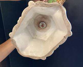 #22 - $150 - Old Paris Neoclassical green urn vase, with repair of arm, 16"T.