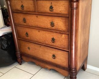 #79 - $500 - C.1820's American Empire oak & walnut chest drawers 5 - 48Wx20x47".