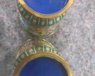 #117 - $150 - Pair of cloisonne floral scene vases, 12".