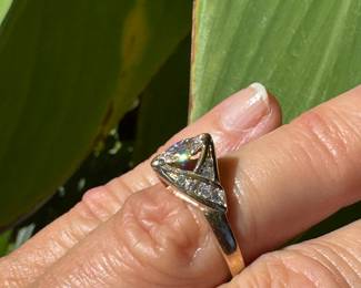 J14 - $490 - size 4 3/4 - great pinkie ring! approx 1/2 ct of marquise diamond on 14kt yellow gold setting. 3.5 gr