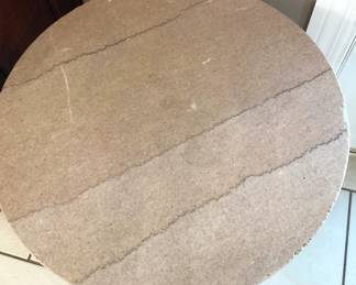 #25 - $280 - American Empire mahogany pedestal side table, round light tan marble top.