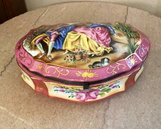 #18 - $150 - Limoges dresser hinged porcelain box, hand painted pink floral.