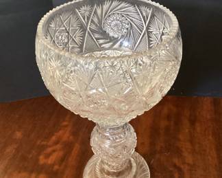 #59 - $160 - Cut crystal punch bowl /vase /compote - medium quality, 17"T x 8 1/2".