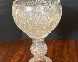 #59 - $160 - Cut crystal punch bowl /vase /compote - medium quality, 17"T x 8 1/2".