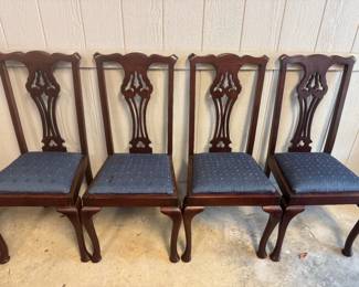 #124 - $600 for set of 4 - Set of 4 Antique Chippendale chairs with padded feet.