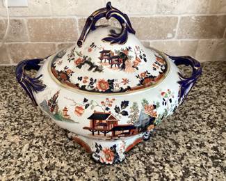 #67 - $120 - Mason's tureen, Imari or Mandalay, blue multi color.