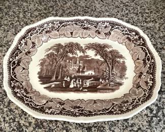 #61 - $140 - Ironstone platter, brown, England- Vista pattern, 19x15".