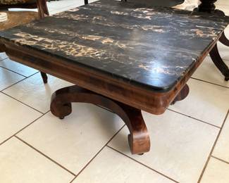 #36 - $400 - Empire square coffee table, dark grey marble on casters.