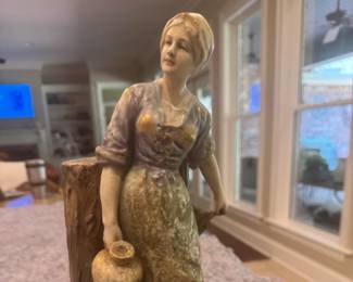 #114 - $74 - Austrian glazed figure of woman with water jug, 14"T.