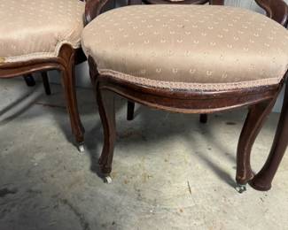#103 - $150 - Set of 2 Victorian balloon back chairs on casters.