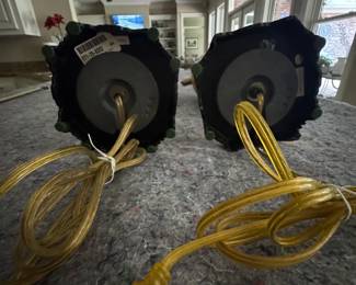 #111 - $100 - Pair of yellow/birds decorative composite lamps, 28"T.