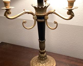 #69 - $60 - Federal style lamp brass & black - small damage to the bobeche (1 bent).