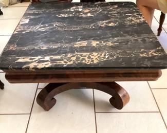 #36 - $400 - Empire square coffee table, dark grey marble on casters.