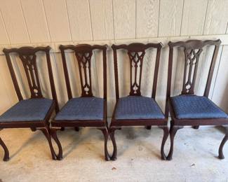 #124 - $600 for set of 4 - Set of 4 Antique Chippendale chairs with padded feet.