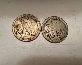 Coins - 1943 half dollar & the one to the right not readible $25 for both as a lot