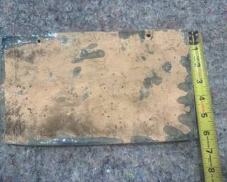 #116 - $80 - Italian grey glazed pottery tile with children pulling goat, 11x6".