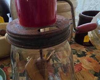 Hand cranked glass butter churn 