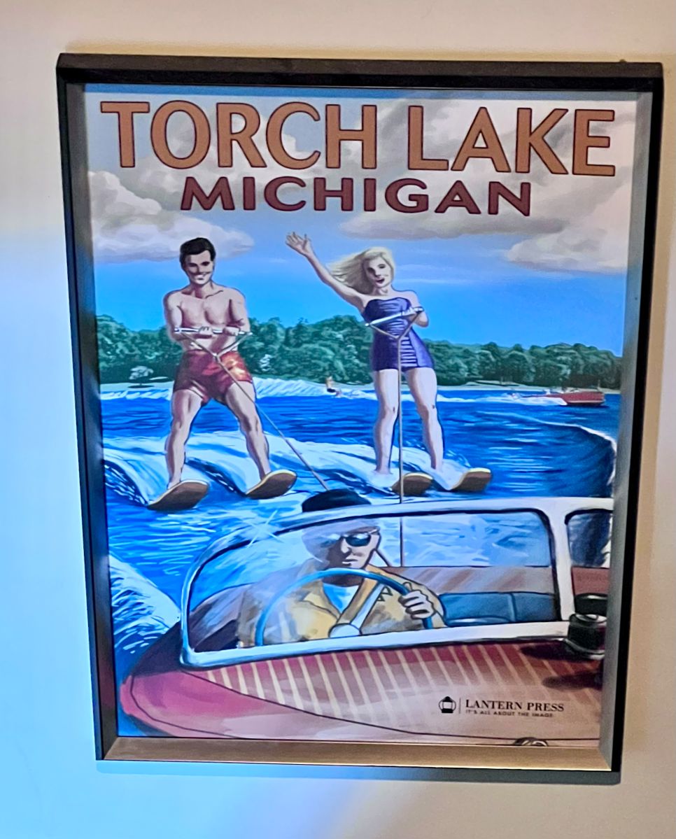 TORCH LAKE MICHIGAN FRAMED LANTERN PRESS ART