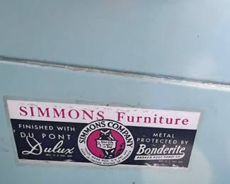 Vintage Mid Century Norman Bel Geddes for Simmons Furniture Metal Bedroom Furniture: twin beds, nightstand, chest, chair, bench. 