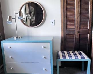 Vintage Mid Century Norman Bel Geddes for Simmons Furniture Metal Bedroom Furniture: twin beds, nightstand, chest, chair, bench. 