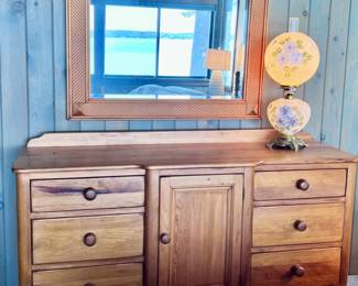 English Pine Dresser and Mirror