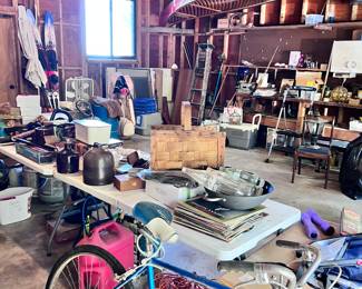 VINTAGE SCHWINN BIKE AS IS AND A LOT OF GOODIES IN THE GARAGE