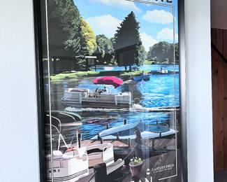 MICHIGAN & TORCH LAKE FRAMED LANTERN PRESS ART 