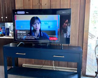SMART TV & BLUE WITH GOLD CONSOLE TABLE
