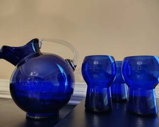 Blown art deco cobalt glass set.